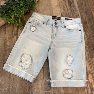 LUCKY BRAND Light Wash Distressed Denim Kendall Bermuda Shorts, Size 12 (Girls)